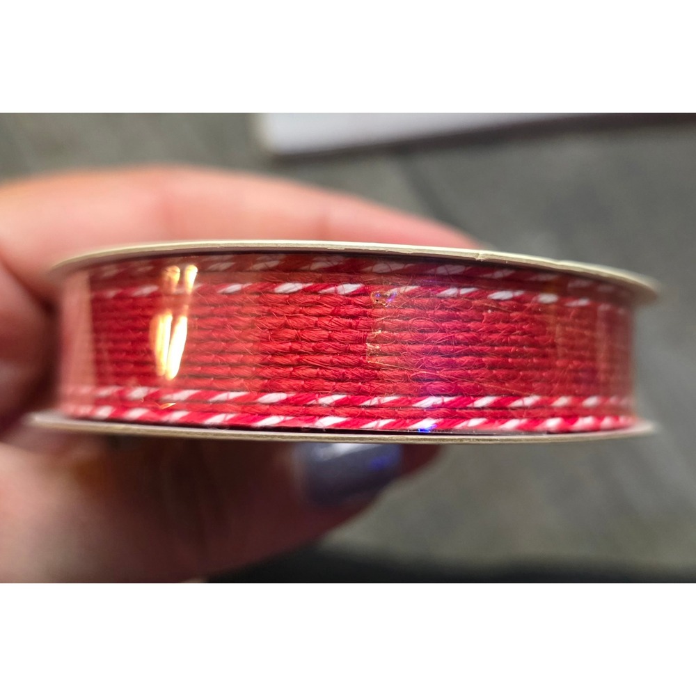 Maker's Holiday Red White Stitched Ribbon 5/8 Inch x 9 Feet Christmas Craft Trim